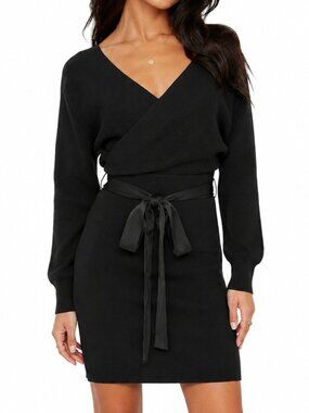 CHERFLY Goth Ribbed Knit Wrap Dress Batwing Sleeve Backless Black Sweater Small